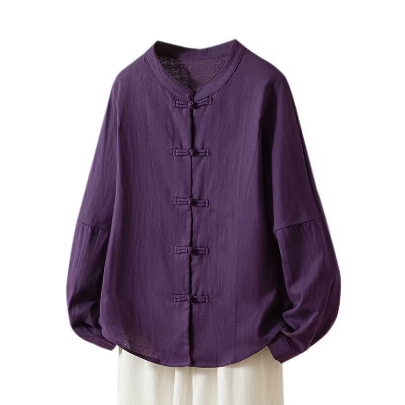 Chinese Style Womens Loose Tops Blouse Cotton Linen Button Retro Shirts Casual