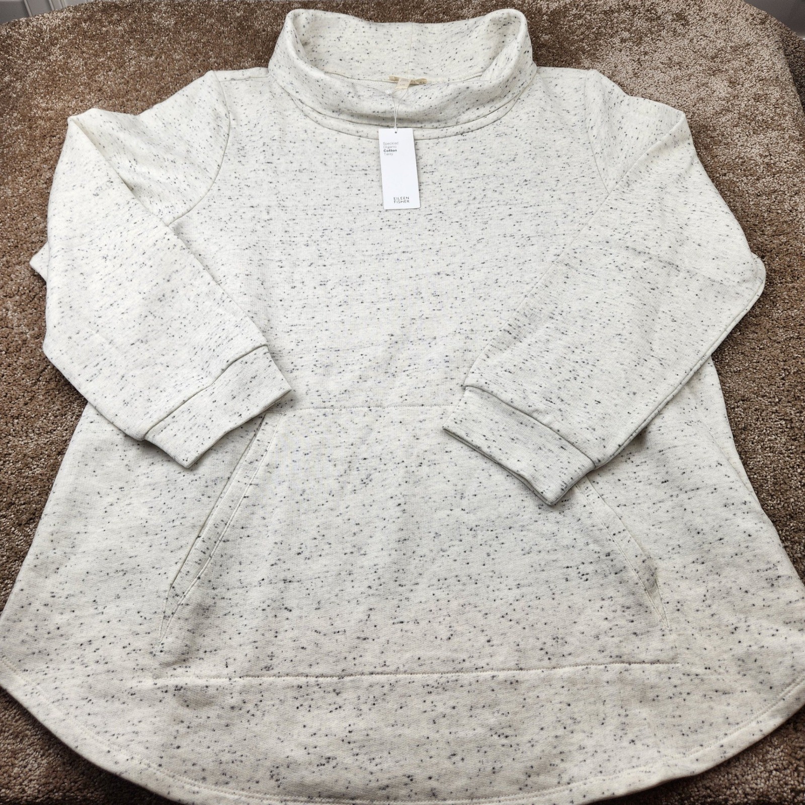 Eileen Fisher Speckled Organic Cotton Terry Funnel Neck Tunic Pearl L New w Tags