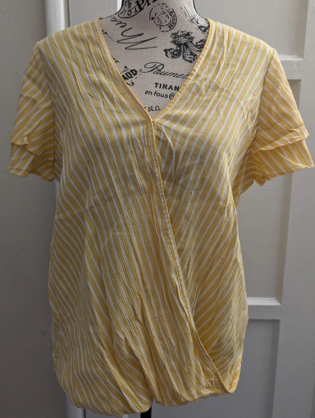 Michael Kors Women’s Yellow Striped Wrap-Over Top Size XS