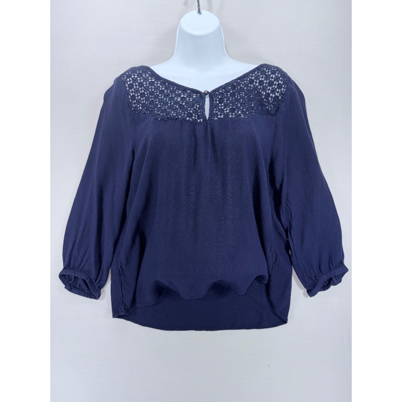 Forever 21 Navy Blue Boho Crochet Lace Yoke Blouse – Size Large
