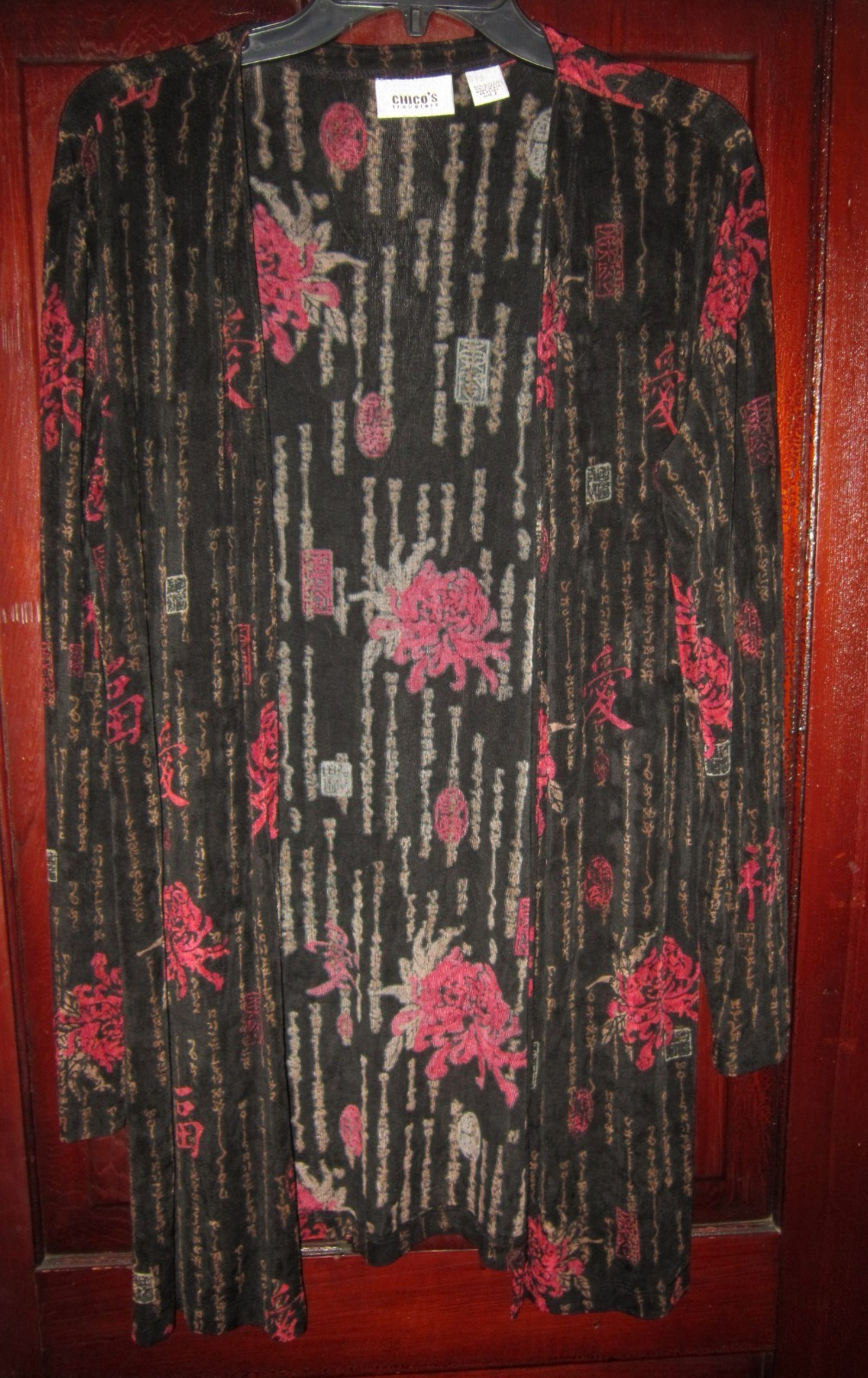 Chico’s Travelers 2 L Slinky Stretch Kimono Jacket Cardigan Asian Floral Print