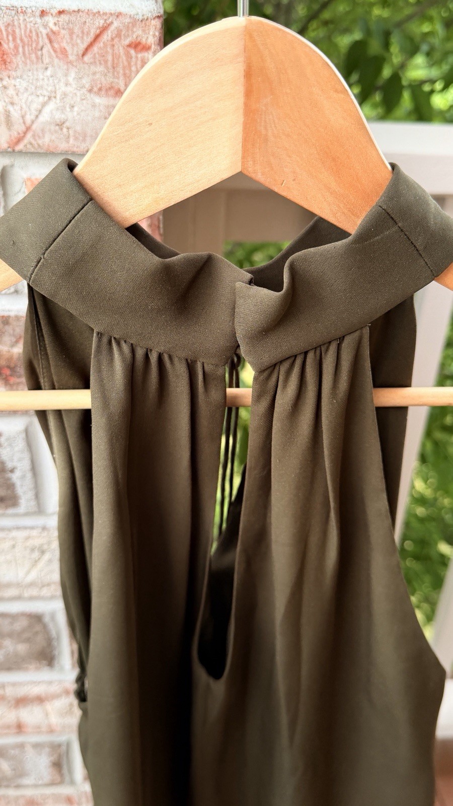 Haute Hippie 100% Silk Halter Tops Women Olive Green Med Slits Front Sides Lined