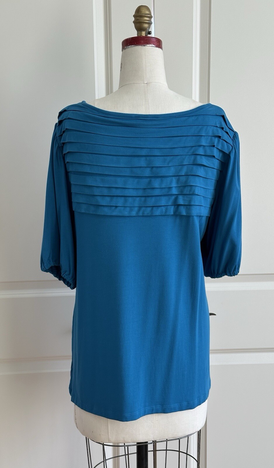 Style&Co Tunic Top Size L Pullover Pleated Scoop Neckline Jersey Knit Dark Teal