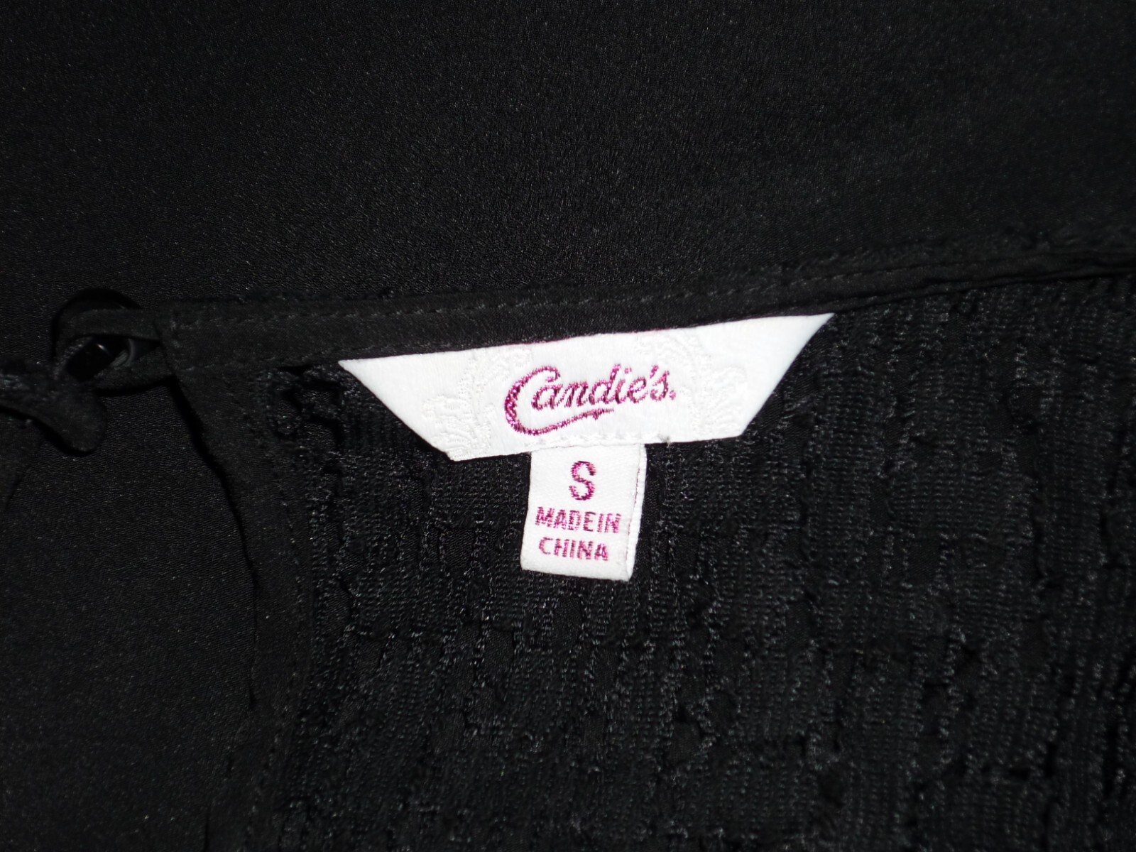 Candie’s Sheer Black Draped Shirt Blouse Top, Long Sleeves, Embroidered, Sz S