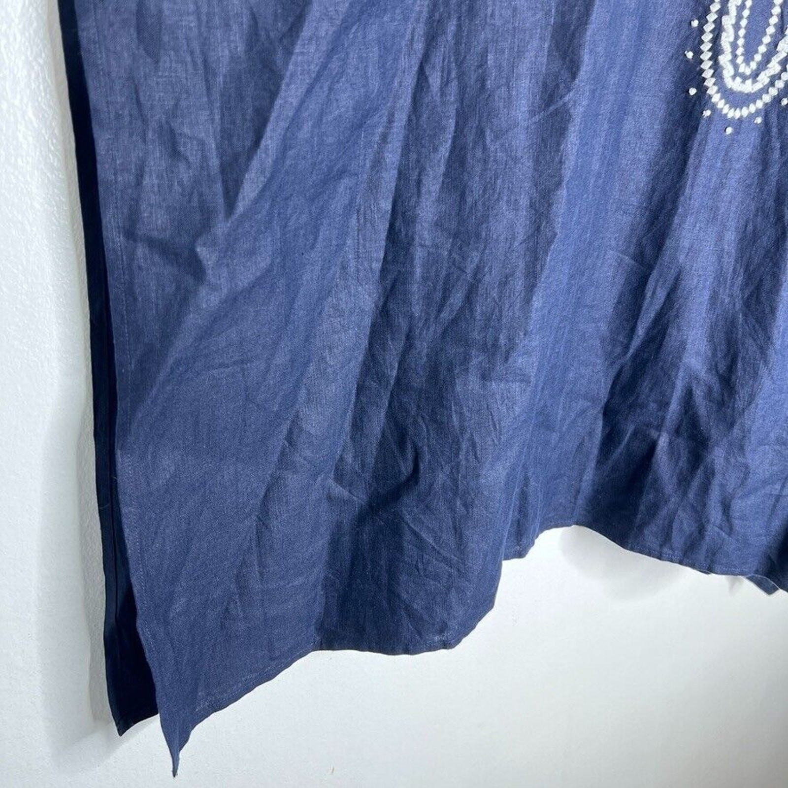 Talbots Navy Blue 100% Linen Embroidered Poncho V-neck Poncho Top L Women’s