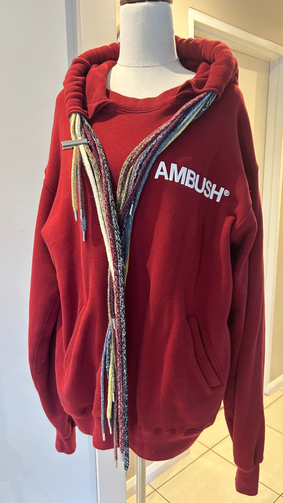 Ambush Sweatshirt Unisex Hoodie Sweater Burgundy Multi Drawstring Size Small
