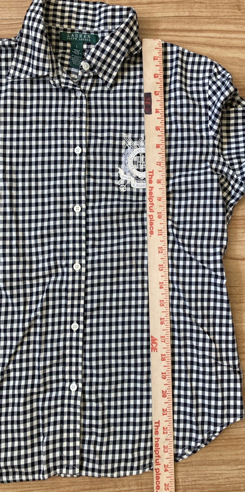 Lauren Ralph Lauren Women’s L Button Up Black White Check Snow Ski Logo