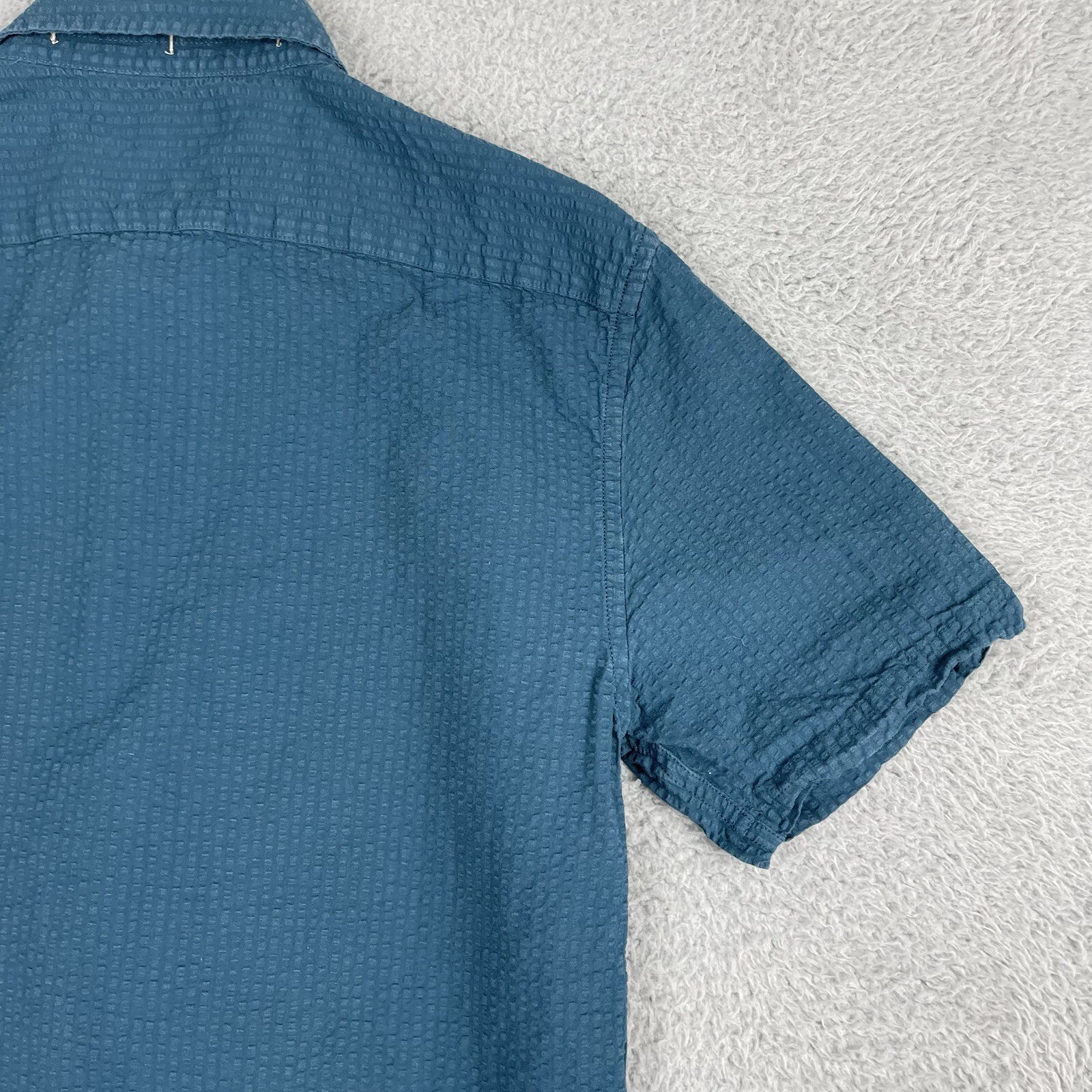 Banana Republic Searsucker Shirt Women Extra Small XS Teal Slim Fit Button Up