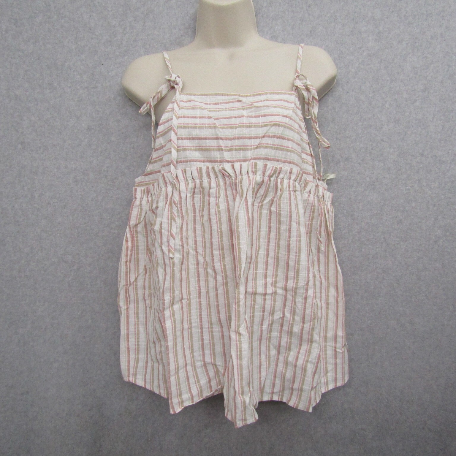 Sweet Wanderer Womens Blouse Shirt Large Pink White Cotton Sleeveless Stripe