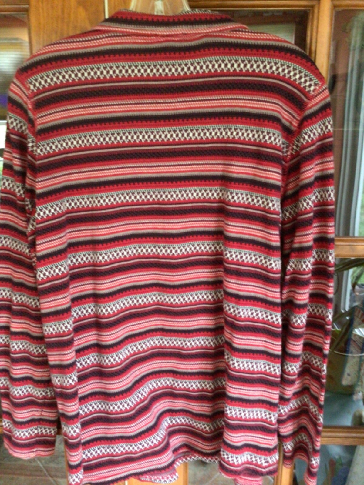 Woolrich Shirt Women Large 1/4 Zip Lg Sleeve Red White Black Gray 100% Cotton