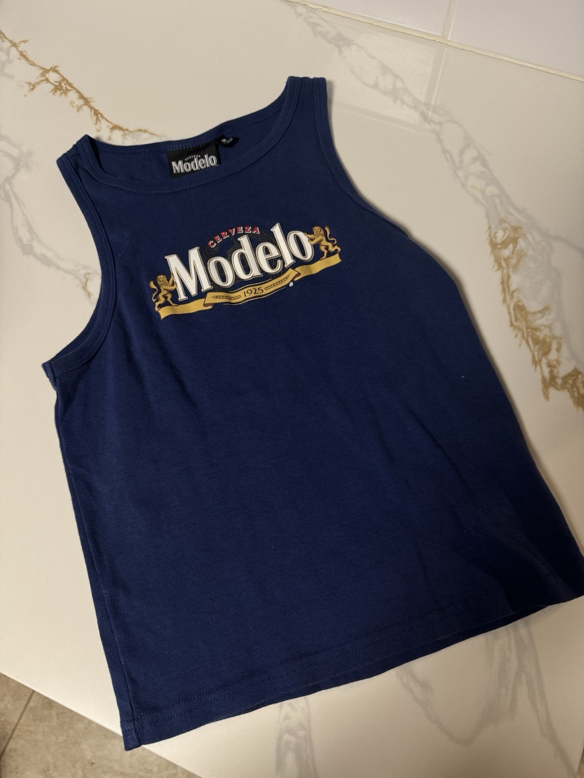 Modelo Navy Blue Cropped Sleeveless Cotton Jersey Tank Top Women’s Size M