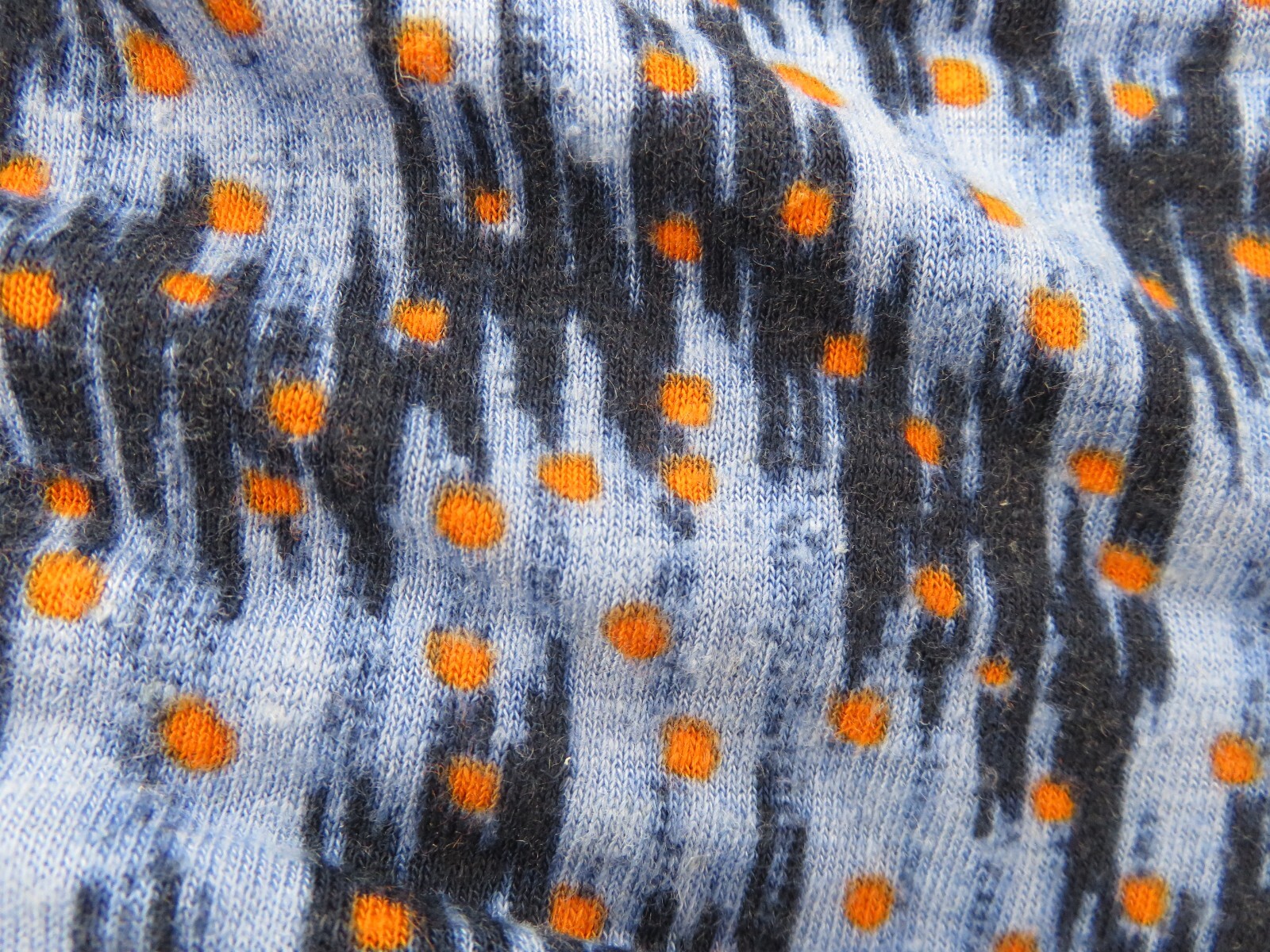 M&S PER UNA FAB BLUES IKAT ISH & ORANGE DOTS PATTERN 30% LINEN BLEND TOP UK 14