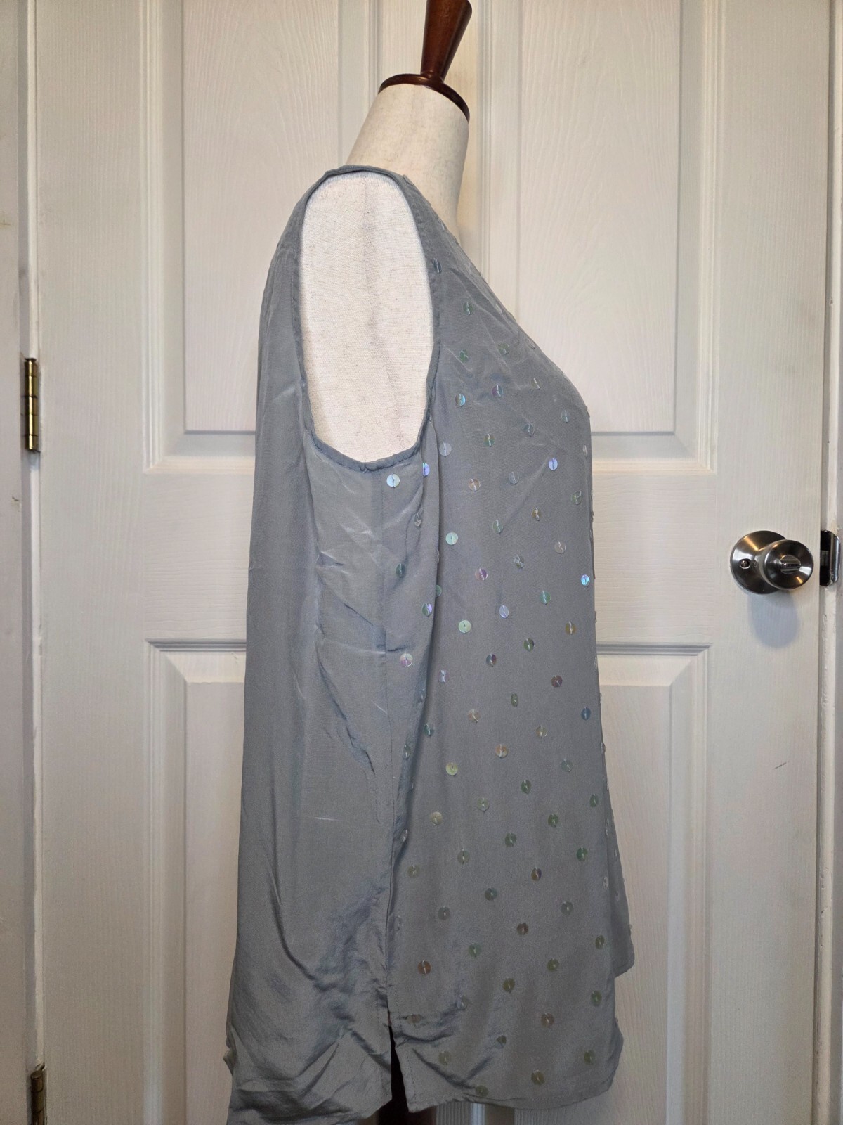 Vtg Sleeveless Blouse 90s Silk M Sequins Blue Preppy Classic Retro NWT Holiday