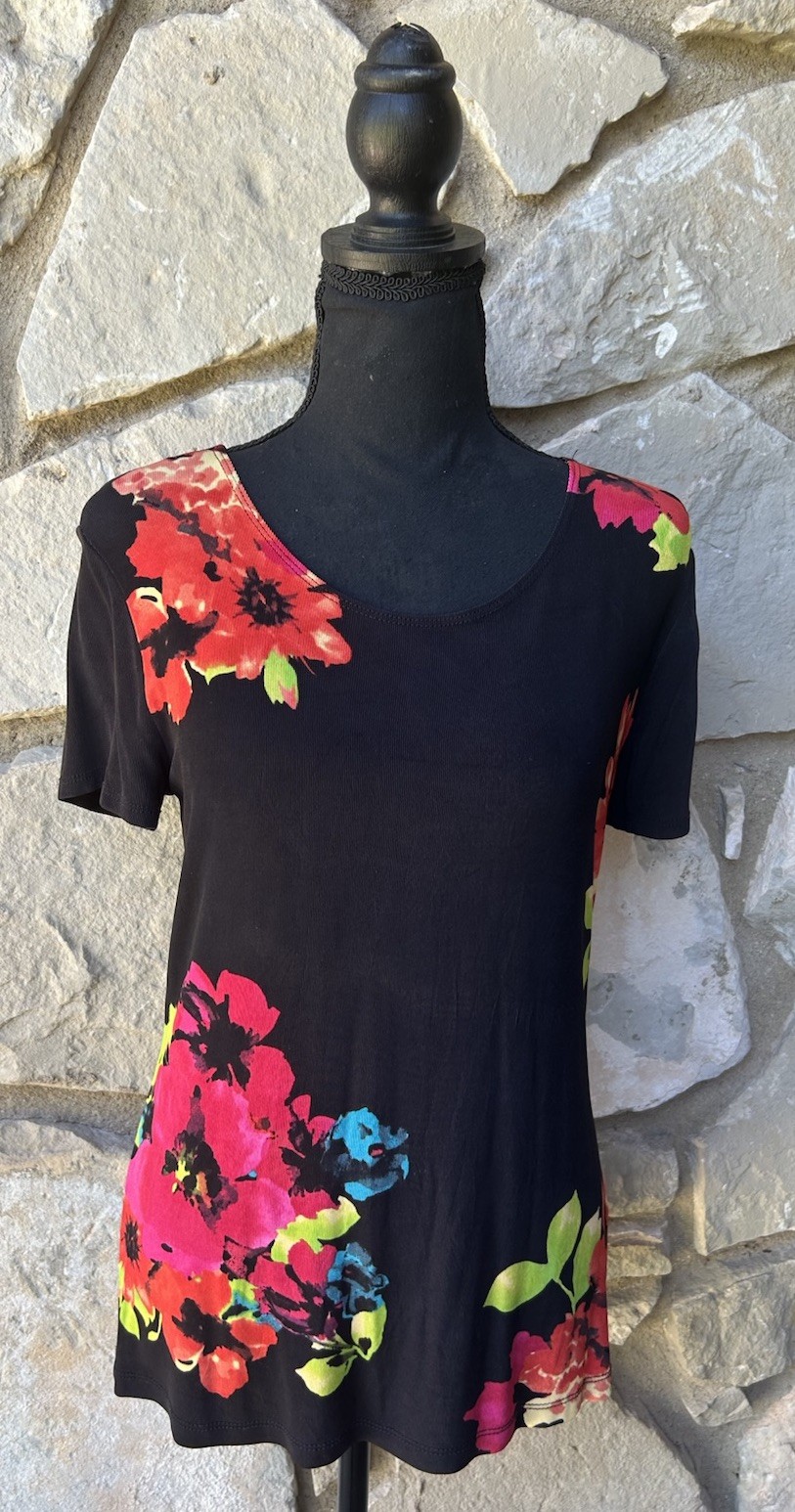 CHOICES Vivid Black Multicolor Button Front Jacket and Top Small Travel Knit EC