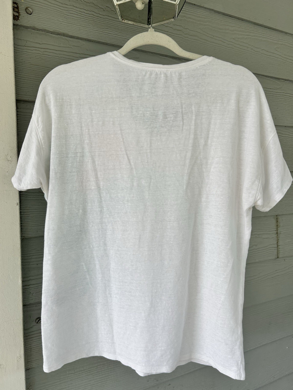 Chico’s M White V-Neck Tropical Floral Sequin Linen Cotton Boho Shirt Pre-Owned