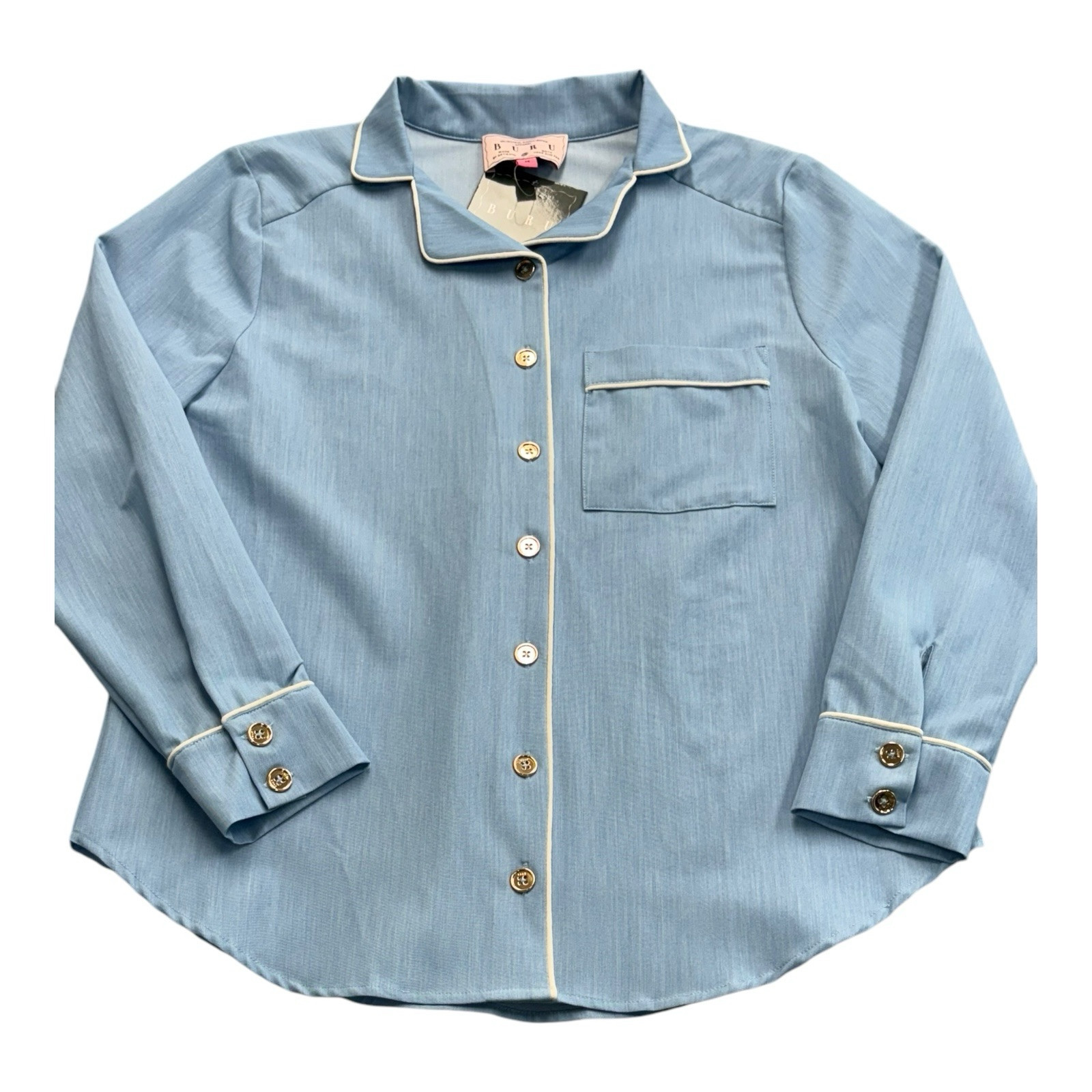 Buru Women’s Size Medium Blue Denim Chambray Mel Pajama Blouse Top