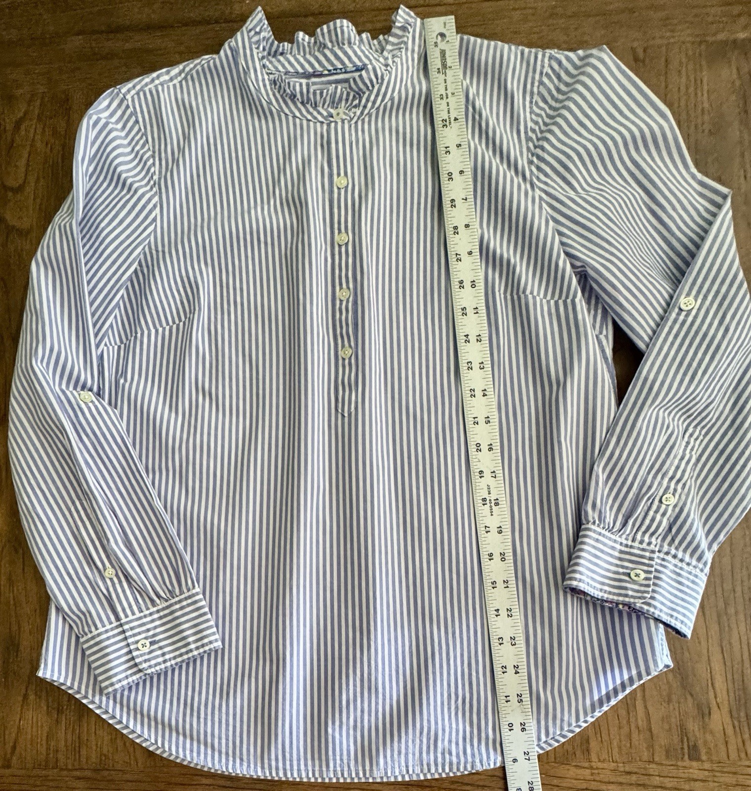TALBOTS Blue & White Striped Coastal COTTON POPOVER Roll Tab Sleeves (L) NWOT