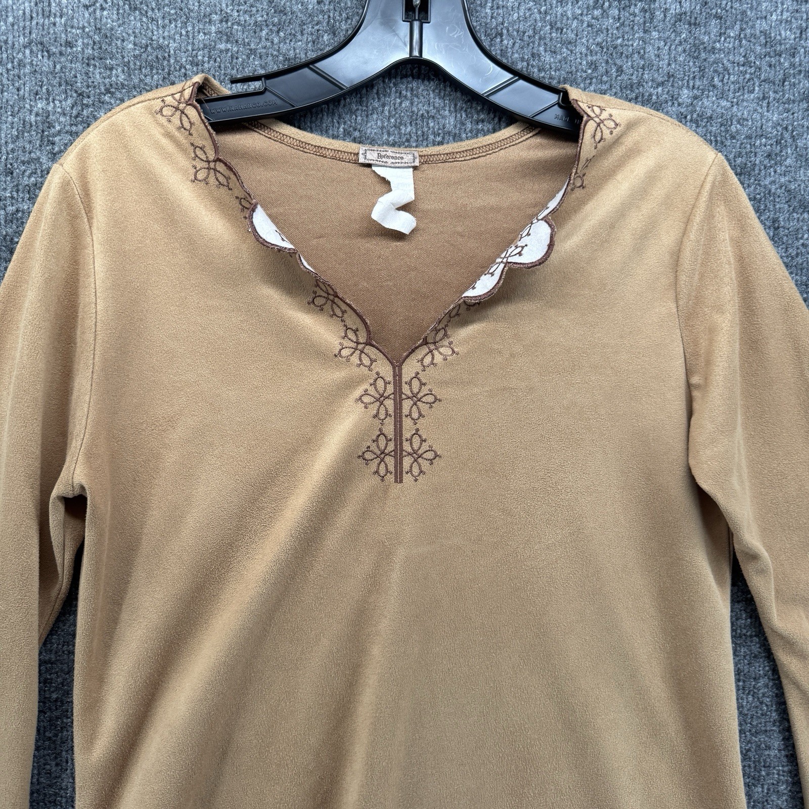 Reference Top Womens M Tan Suede V-Neck Flare Sleeve Western Ranch Casual Hippie