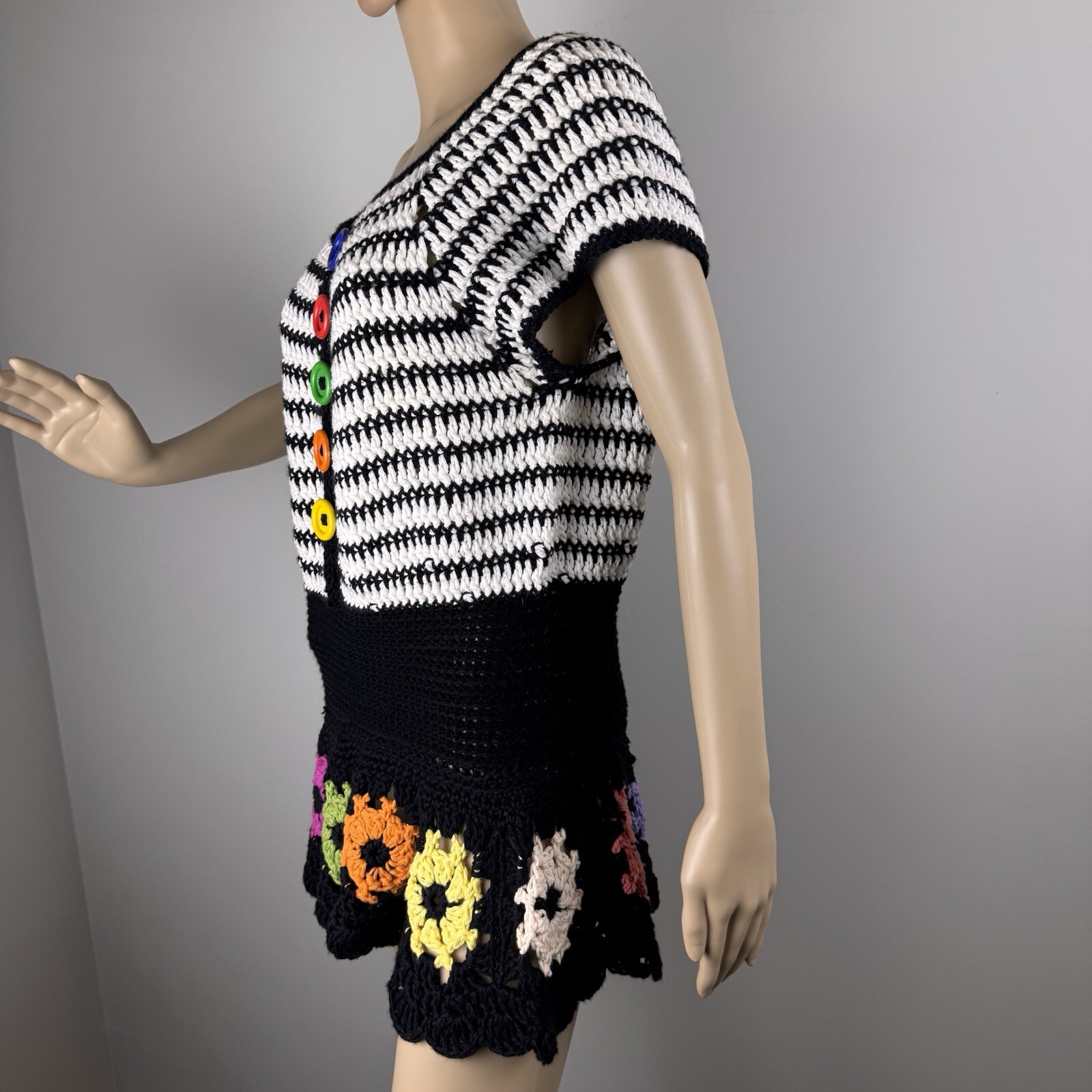 hand made blouse crochet For Women’s Size M/L Short Sleeve Colorful Boho Fairy