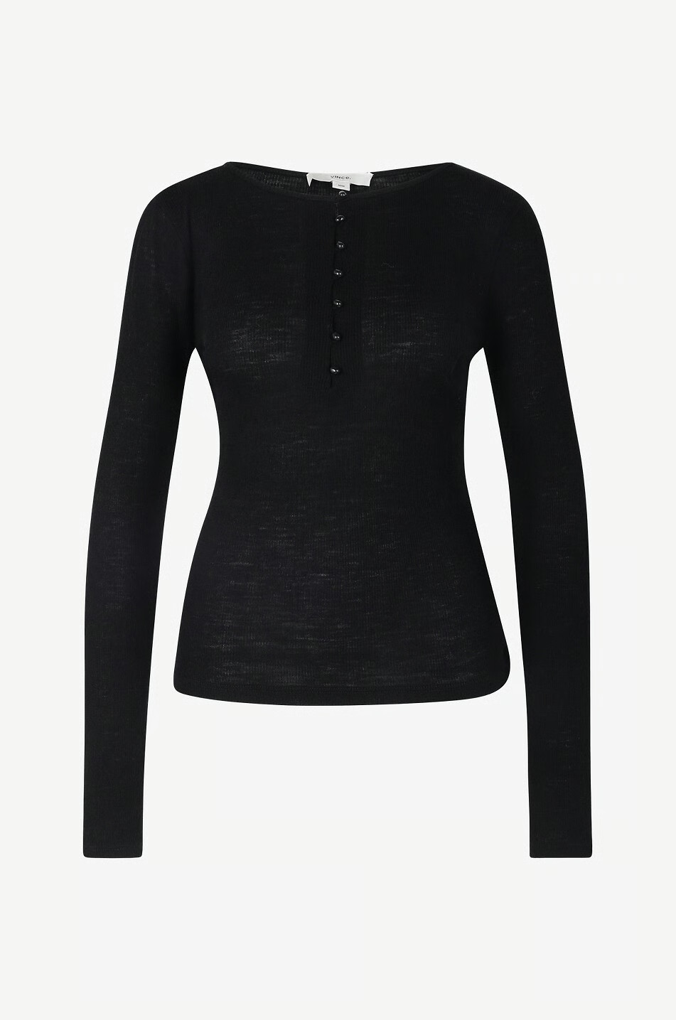 VINCE® (Women’s SMALL) Merino Wool Long Sleeved Henley Top in Black – $225
