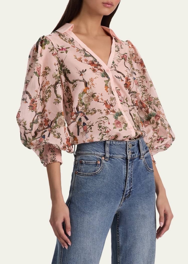 alice olivia Charis Floral Button-Front Blouse Size M $ 440