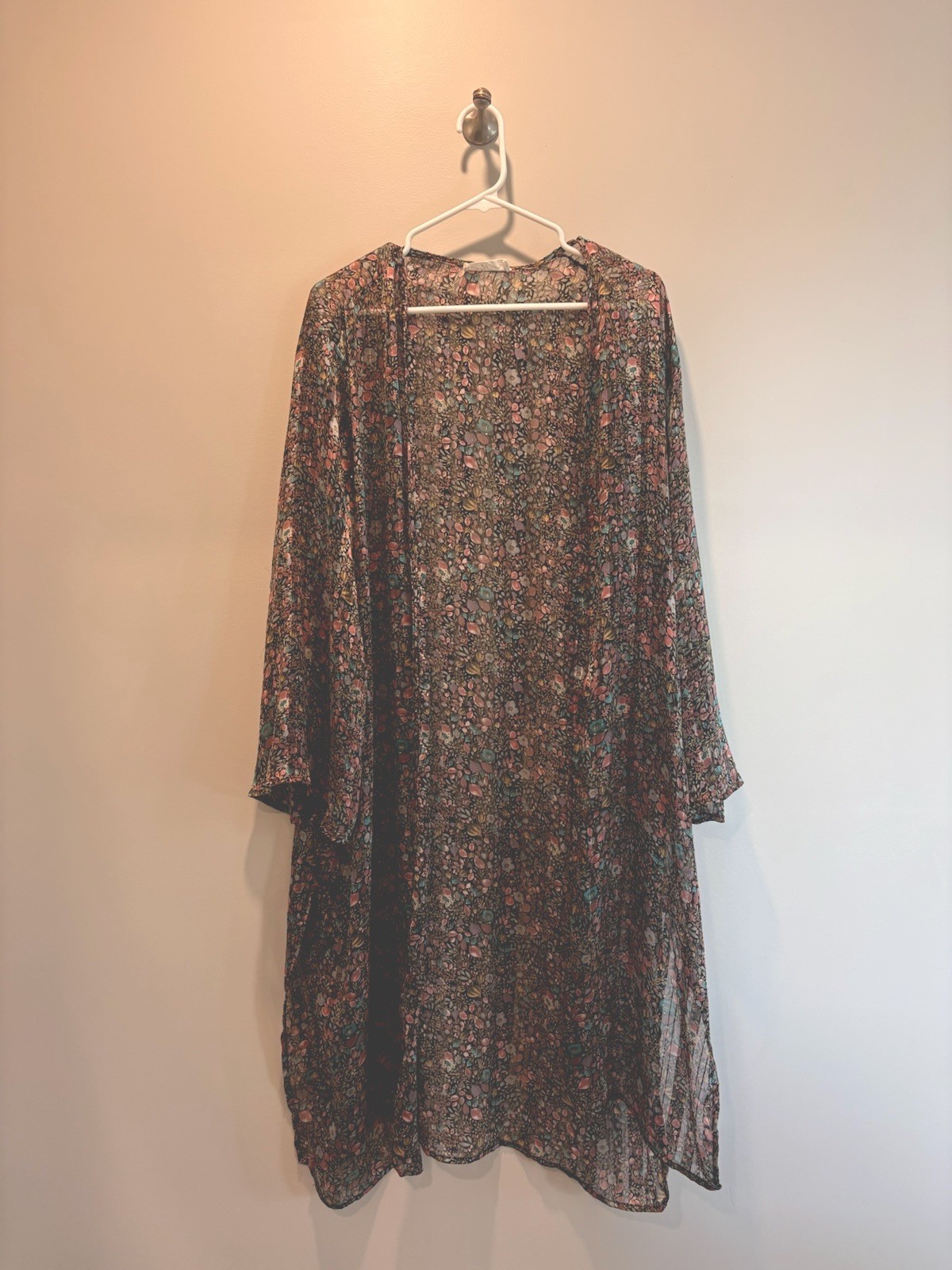Carly Jean Los Angeles Floral Sheer Chiffon Kimono Jacket XL Open Long Sleeve