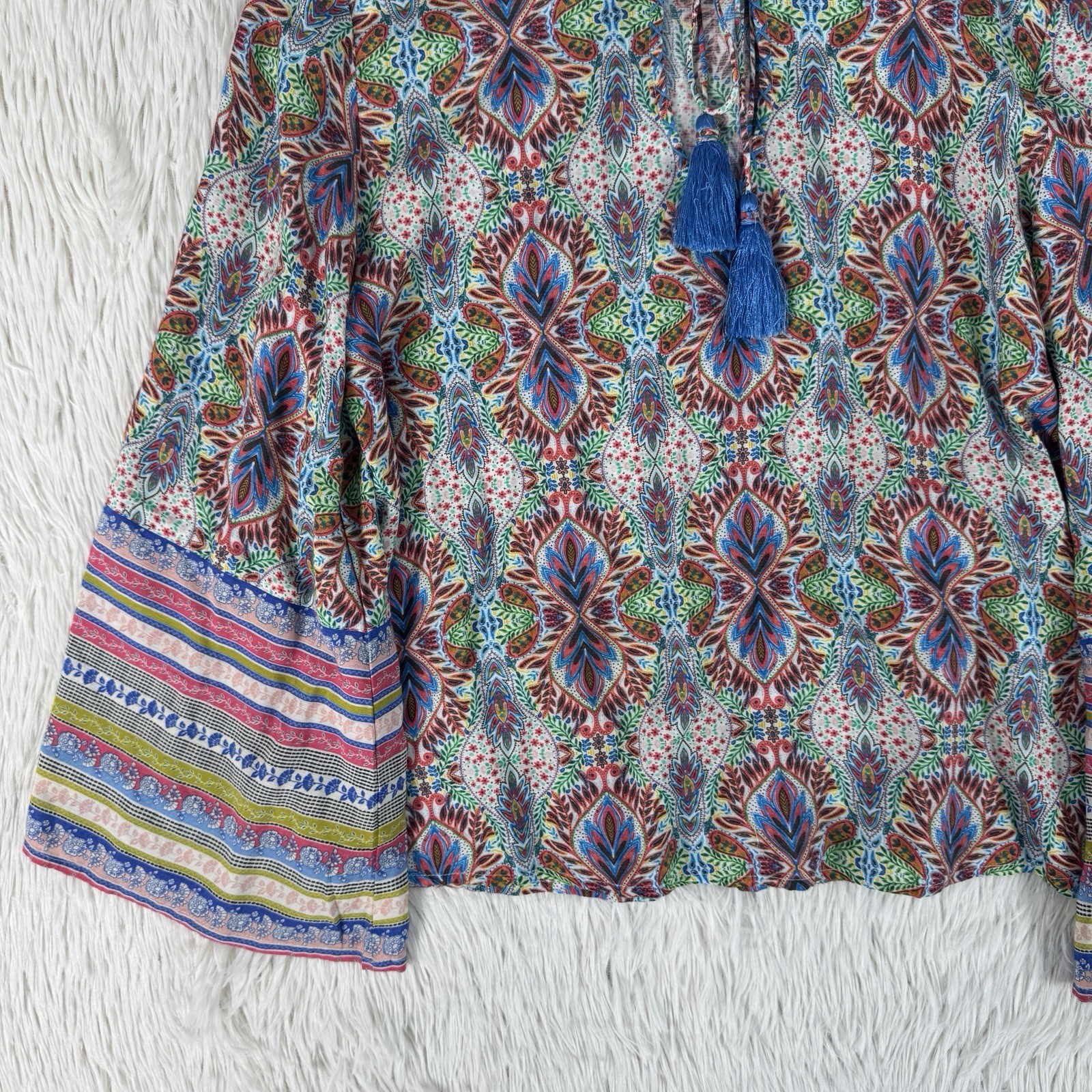 Sundance Multicolor Boho Bell Sleeve Andalusia Peasant Blouse Women’s Size PXS