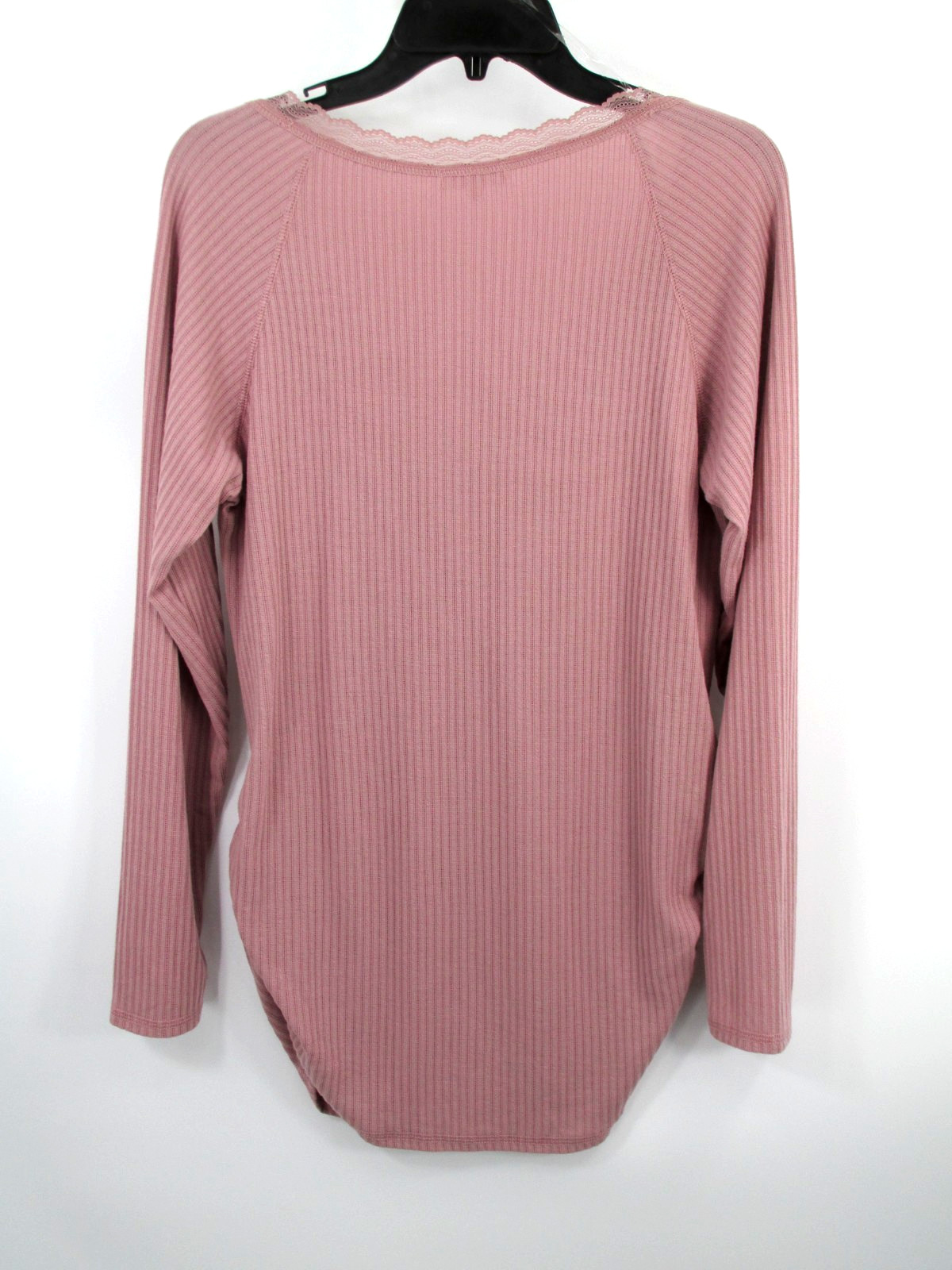 HEART & HIPS Pullover Henley Blouse Women XL Rose Gold Pink Ruched Lace Cottage