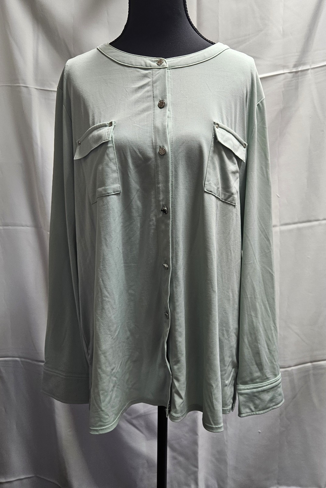 Dana Buchanan Woman Shirt Boulse XL Olive Green Long Sleeve Top Botton-Up EUC