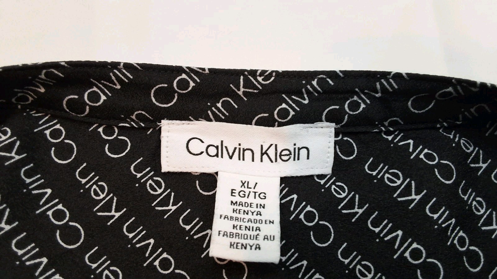 Calvin Klein Women’s Logo Blouse V-Neck Button Down Stand Collar Size-XL NEW