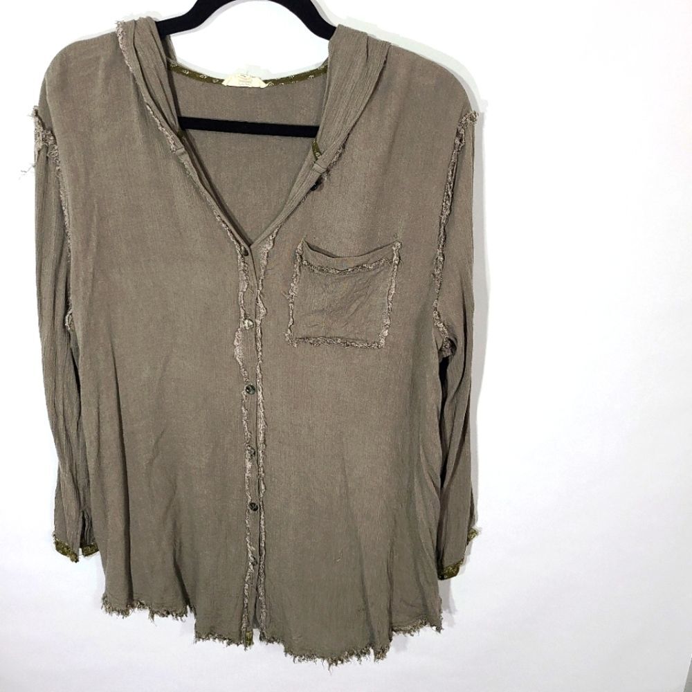 Oddy Brand Olive Green Small S Women’s Long Sleeve Shirt Top with Hood