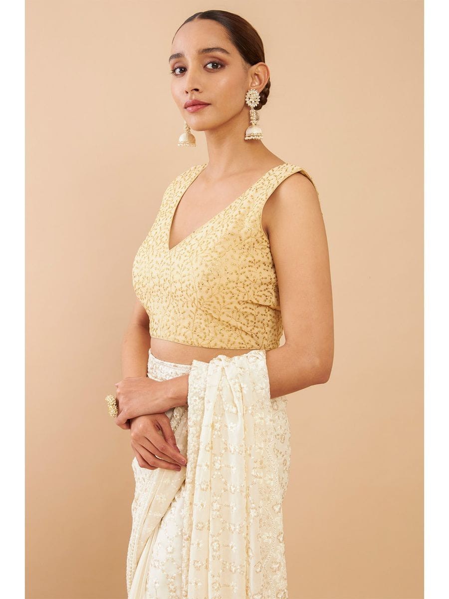 Georgette Embroidery Vneck Back open non padded beautiful saree blouse,