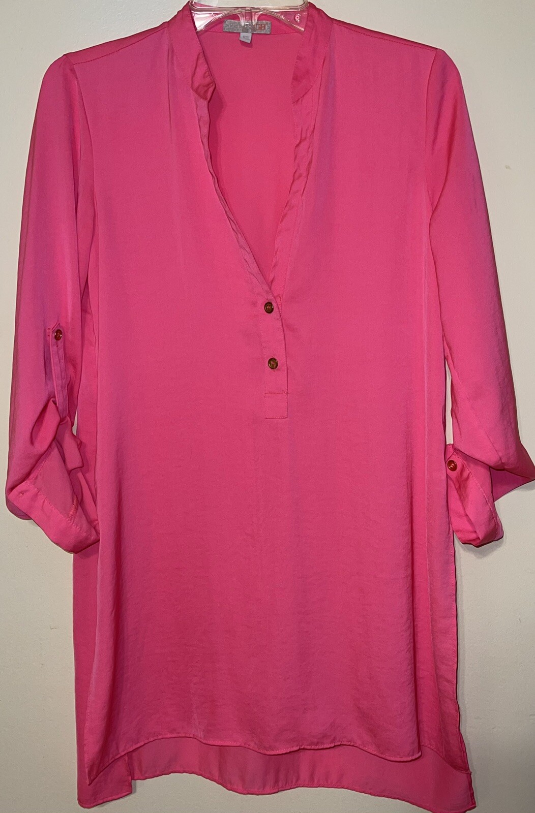Women’s GB Gianni Bini Hot Pink Tunic Size Small Swiss Tab Sleeves