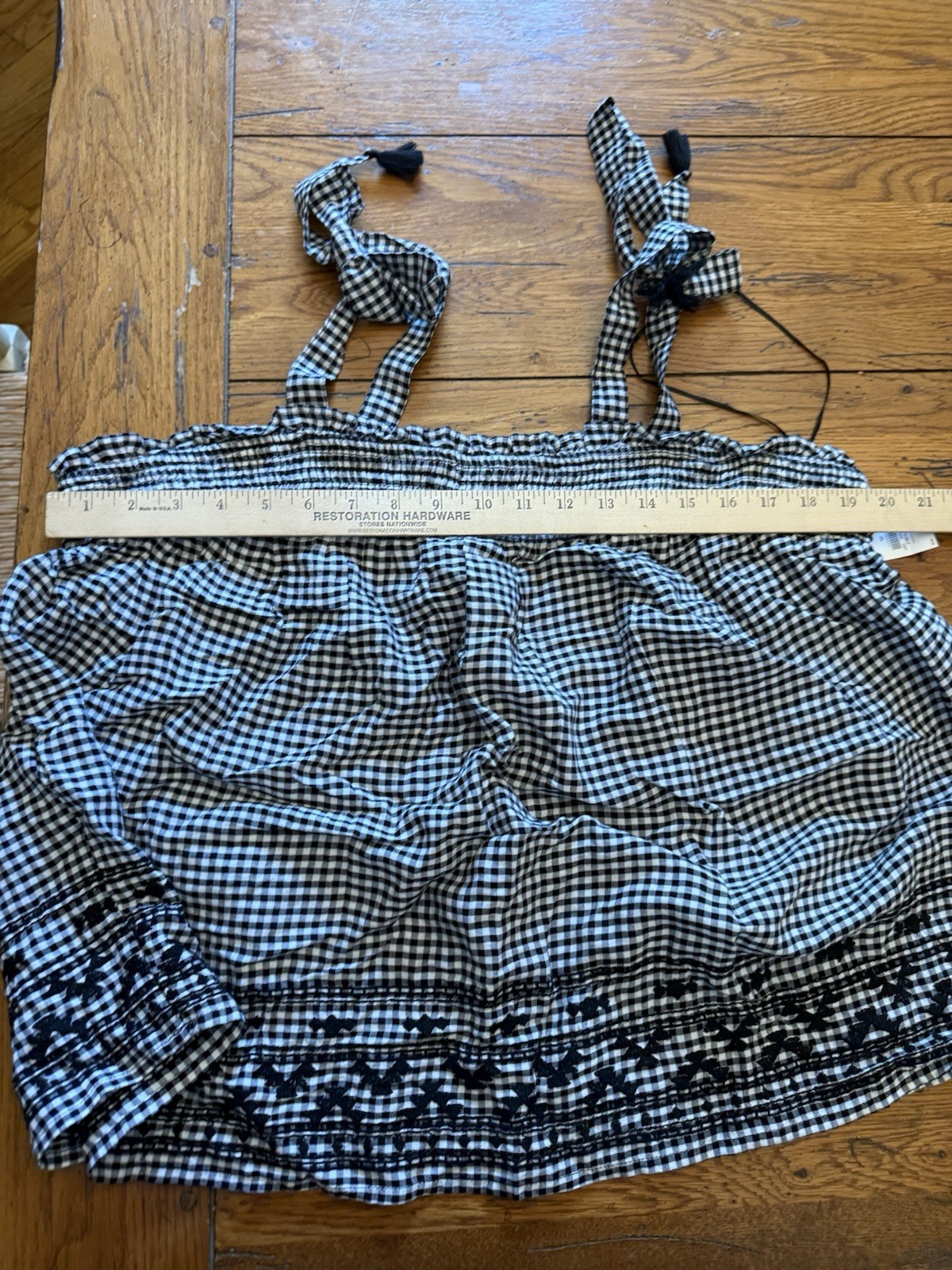 NWT Old Navy Shirt Tank Top Size XL Black Gingham Tie Shoulders Tassels Smocked