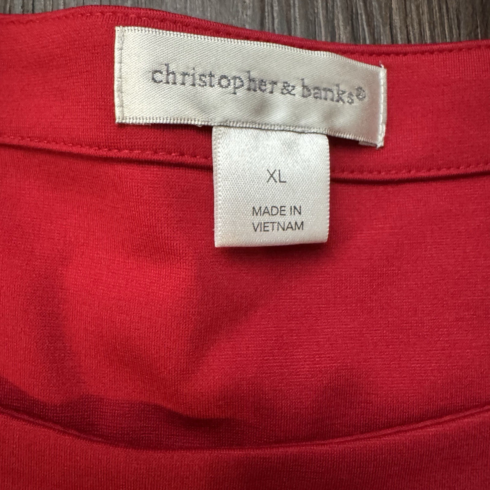 Christopher & Banks Tunic Dress XL Long Sleeve Red Midi Holiday Office Casual