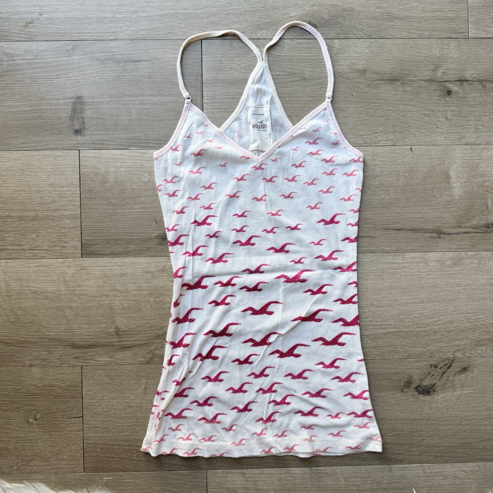 Y2K Hollister Razorback Cami All Over Print Seagulls Logo Pink White Tank Top M