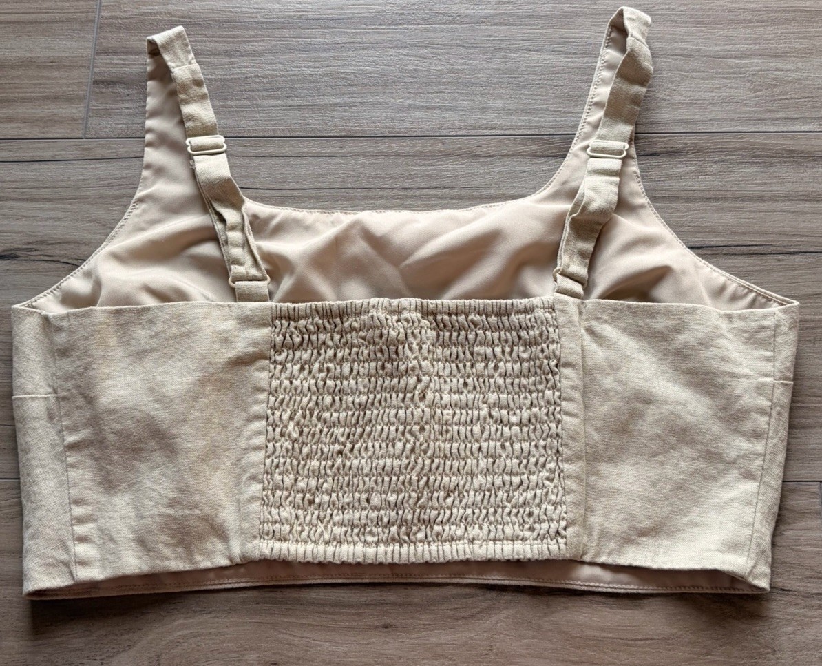 House of Harlow Womens L Beige Linen Rayon Crop Top Adjustable Strap Tank