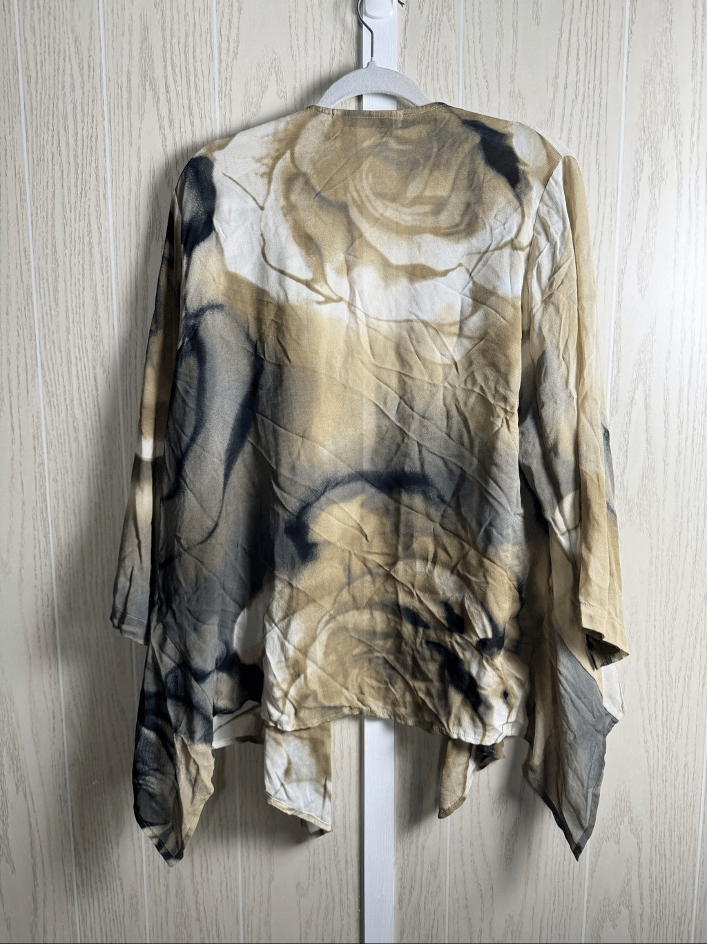 Caroline Rose Floral Motif Kimono Flowy Artsy Size Large Brown Black Neutral