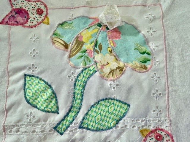 Upcycled T Shirt, Applique Flower & Birds. Wearable Art! SZ XLarge. USA