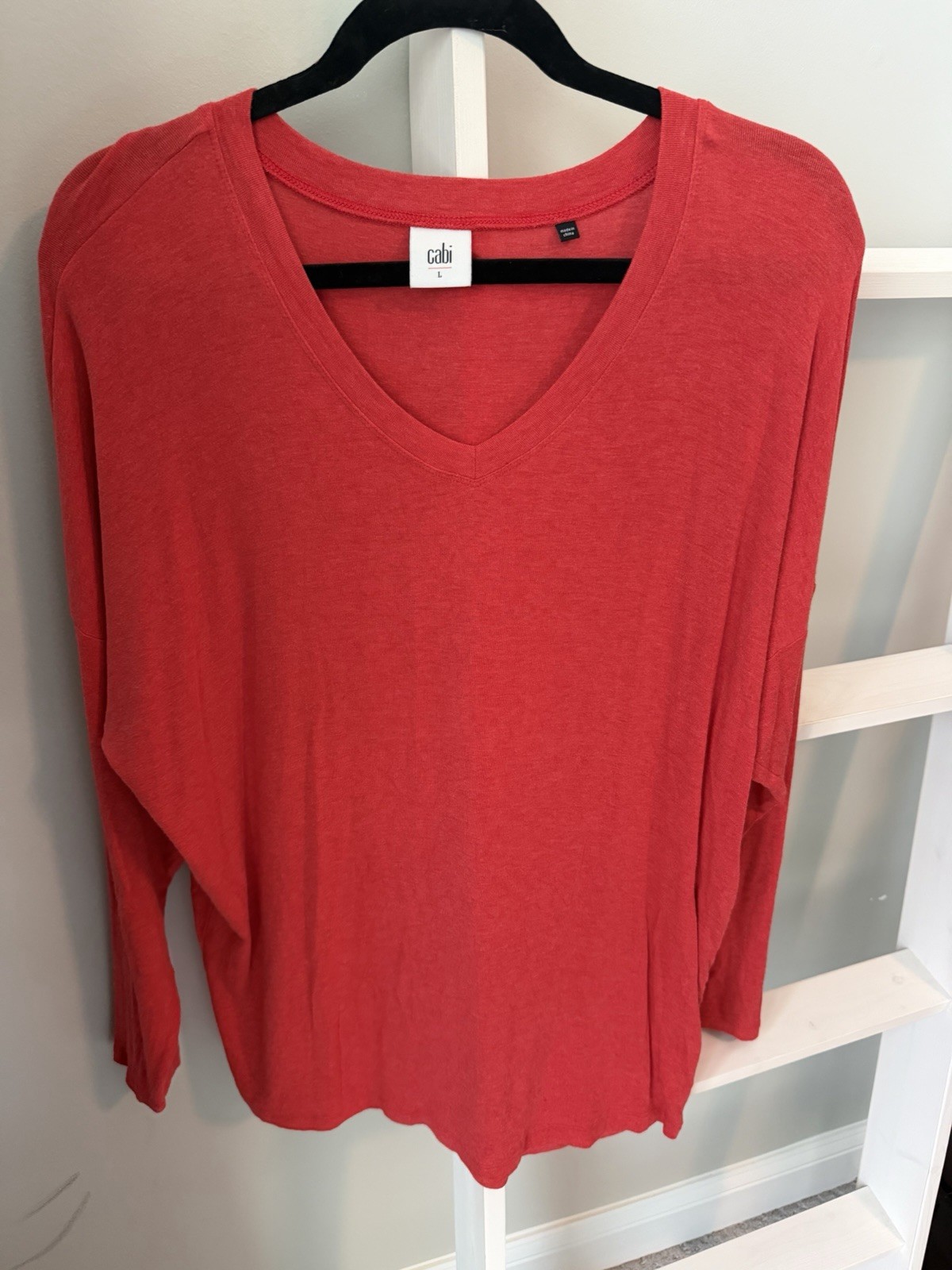 CAbi Women’s Red Knit V-Neck Long Sleeve Stretch Pullover Top L MPN 5557