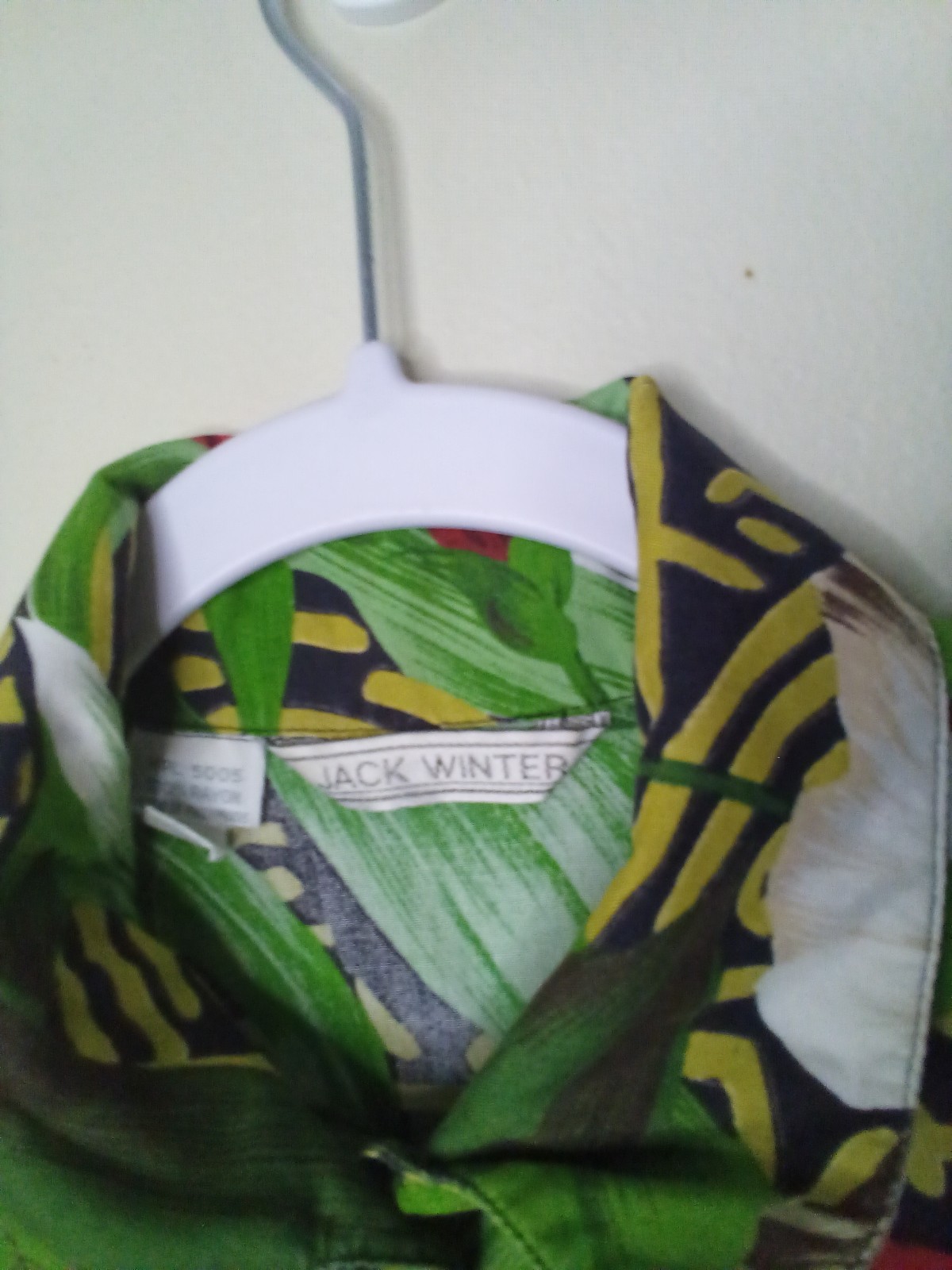 Jack Winter Shirt Women M Button Up Short Sleeve Tropical Print Green Red