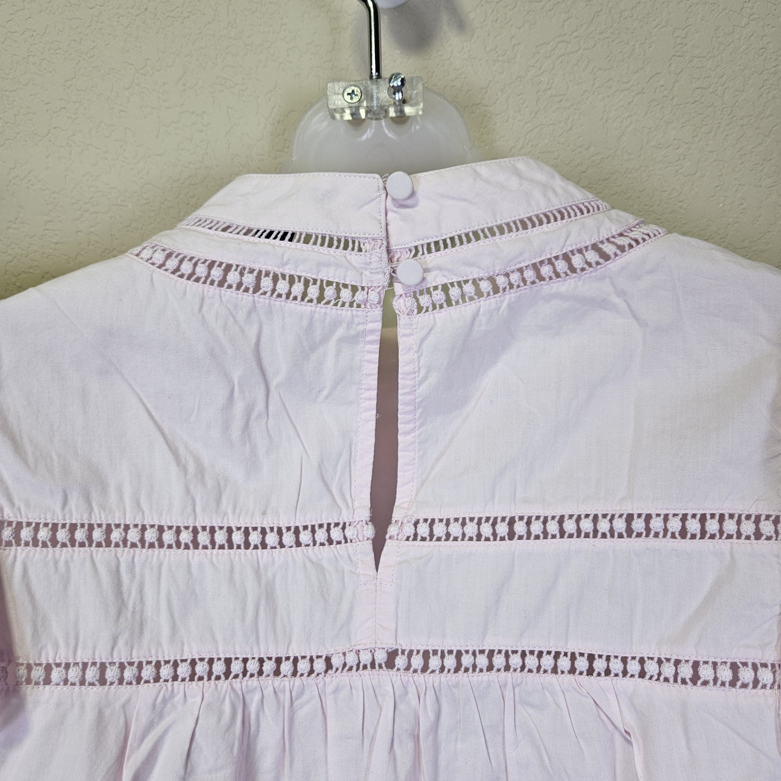 J.Crew Crochet Lace Ruffle Blouse S Pastel Pink Cottagecore Prairie Top Cotton