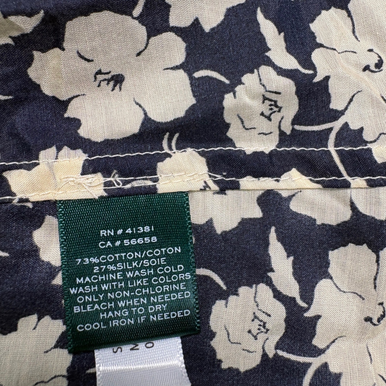 Lauren Ralph Lauren Blouse Womens XL Navy Floral Button Up Cotton Silk Blend