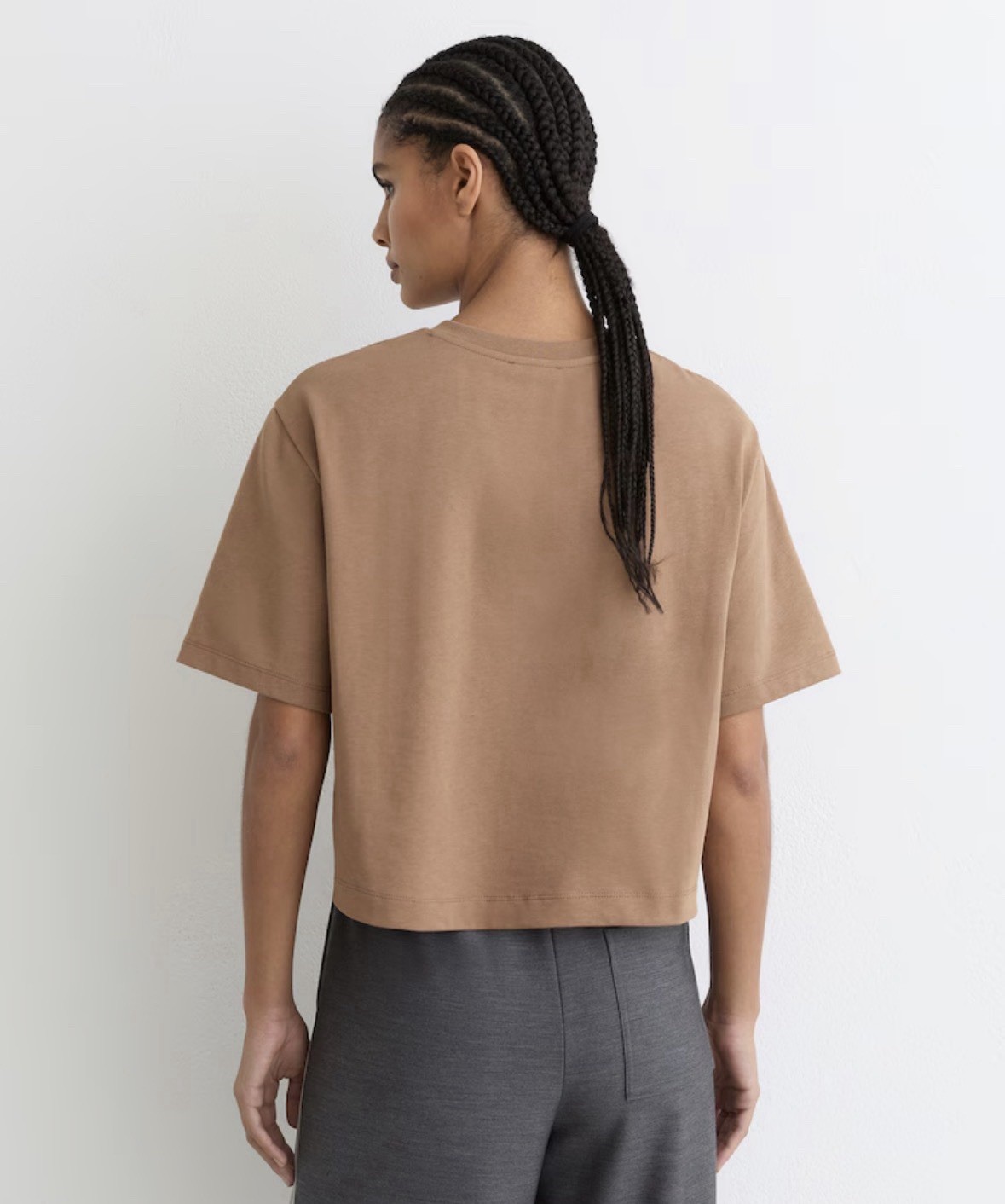 Reiss Cotton Twist-Detail Boxy T-Shirt in Taupe Brown M