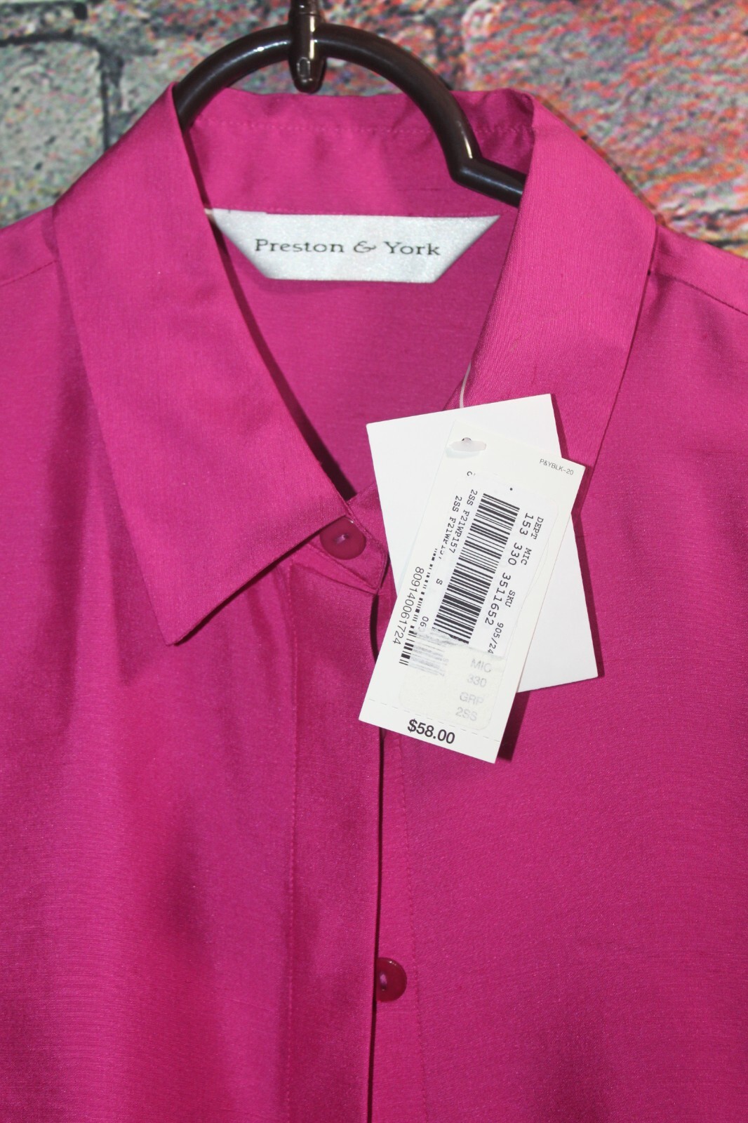 Preston & York PINK Women’s 3/4 Long Sleeve Button Up Blouse NEW with TAGS