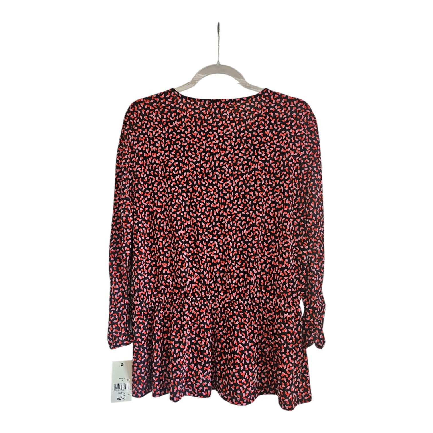 Ophelia Roe NWT Womens XL Blouse Black Red Stretch V-Neck Ruched Sleeves Peplum