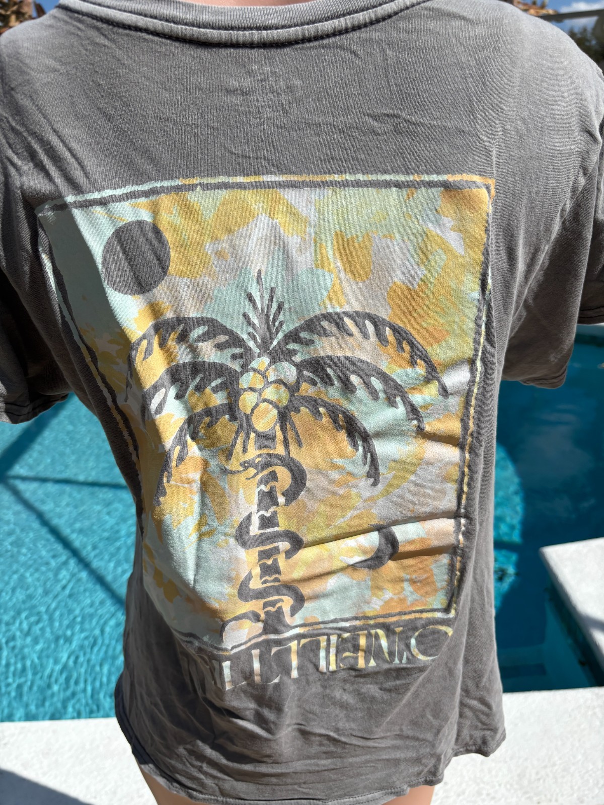 O’Neill Gray SNake Palm Tree T Tee Shirt Womens Top size L/XL