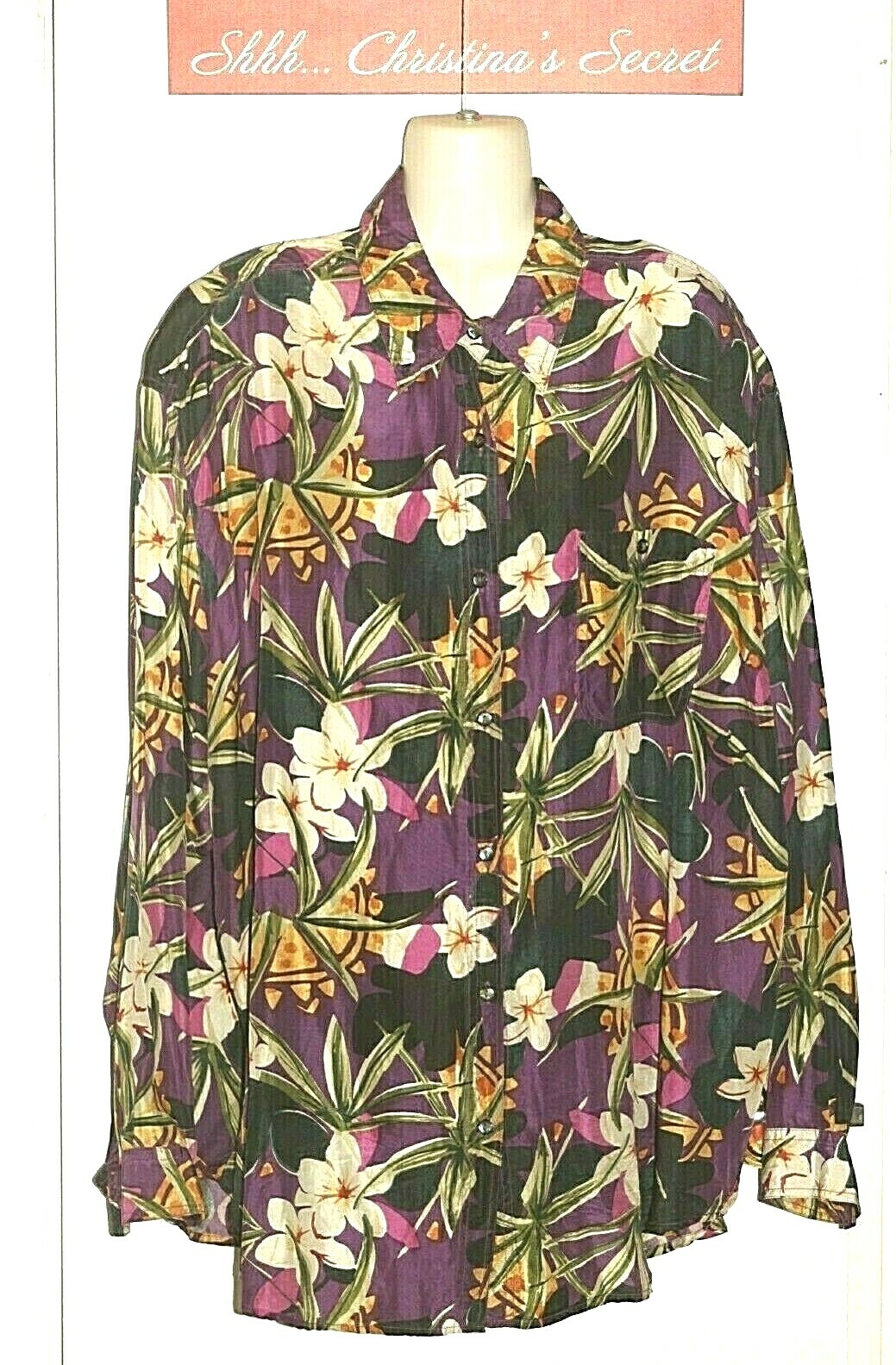HIGH ADVANTAGE Womens Blouse Shirt Silk Floral Long Sleeves Multi-Color Sz 20 VG