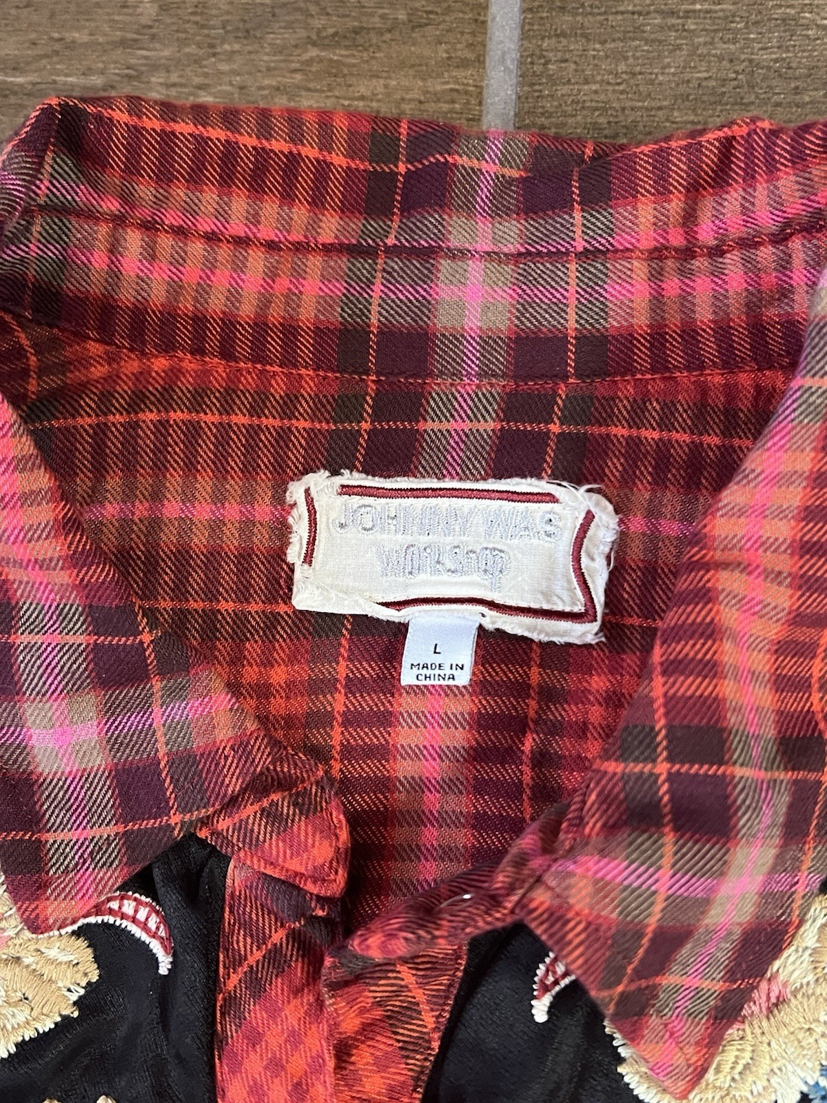 Johnny Was Workshop Red Esme Button Down Long Sleeve Shirt Large Embroidery