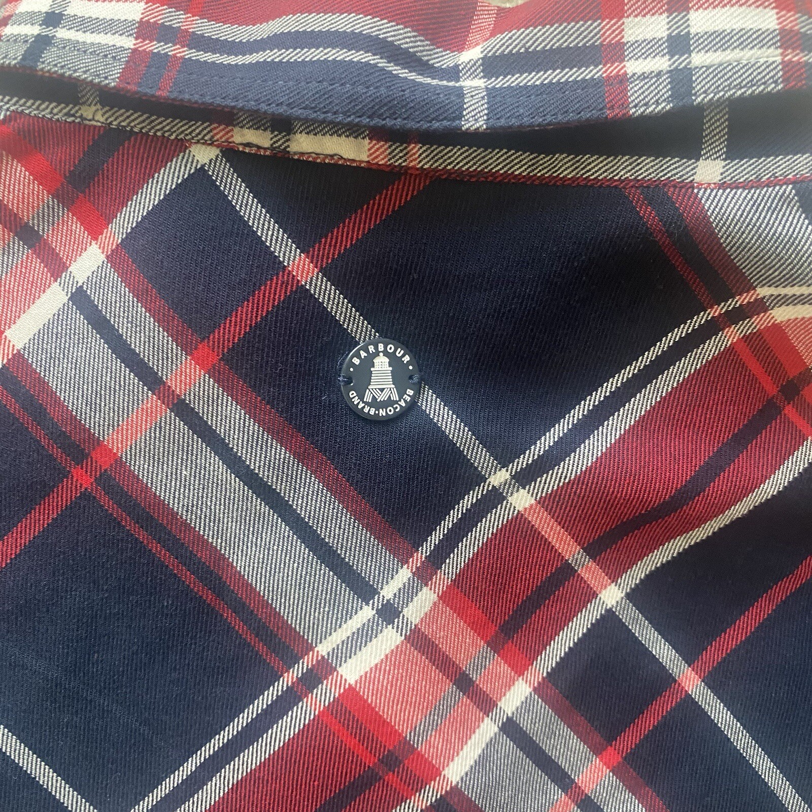 Barbour Fairway Shirt Size 6 Button Up Plaid Red White Blue Cotton New